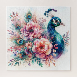 Puzzle Aquarelle Peacock Portrait floral