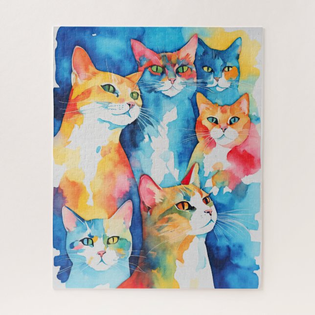 Puzzle Aquarelle Peint Colorful Chat Collage (Vertical)