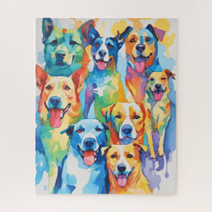 Puzzle Aquarelle Peint Colorful Chien Collage