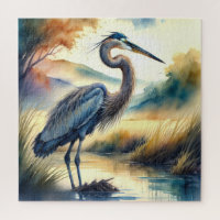 Aquarelle Peinture de Grand Héron Bleu