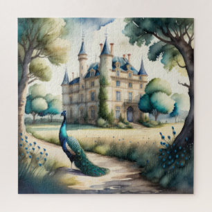 Puzzle Aquarelle Peinture de Peacock et Château