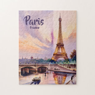 Puzzle Aquarelle personnalisée Tour Eiffel coucher de sol