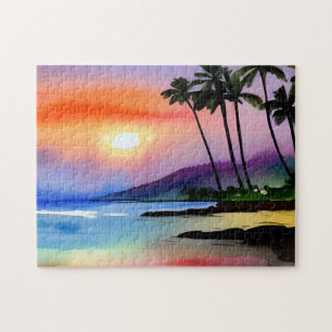 Puzzle Aquarelle Pittoresque de plage Tropical