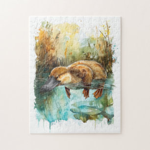 Puzzle Aquarelle Platypus nager dans l'étang