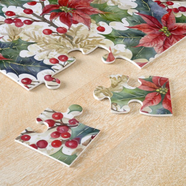 Puzzle Aquarelle poinsettia et saint motif Noël (Côté)