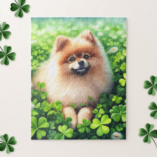 Puzzle Aquarelle Pomeranian Shamrock vert