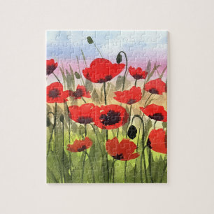 Puzzle aquarelle "Poppies au coucher du soleil"