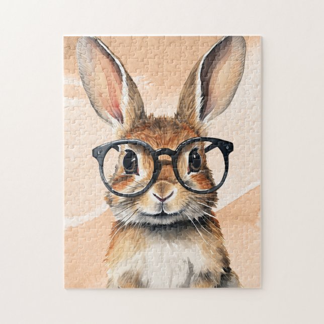 Puzzle Aquarelle Portrait Joli Lapin Avec Verres (Vertical)