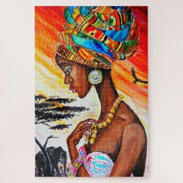Puzzle Aquarelle - Princesse Africaine - Belle Femme - (Vertical)