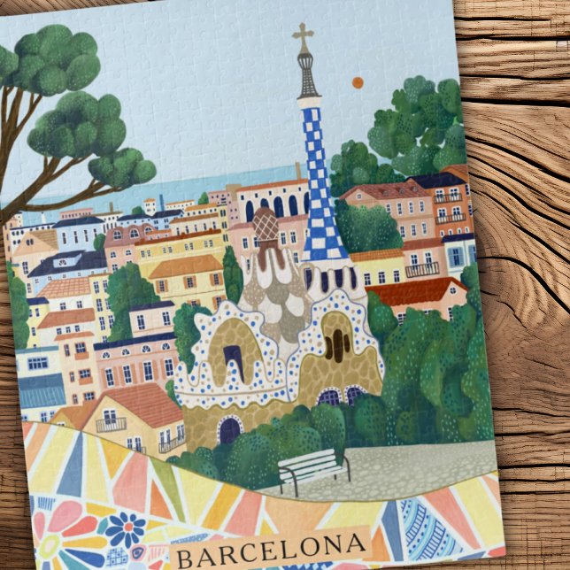 Puzzle Aquarelle Rétro Barcelone Espagne Voyage  (Créateur téléchargé)