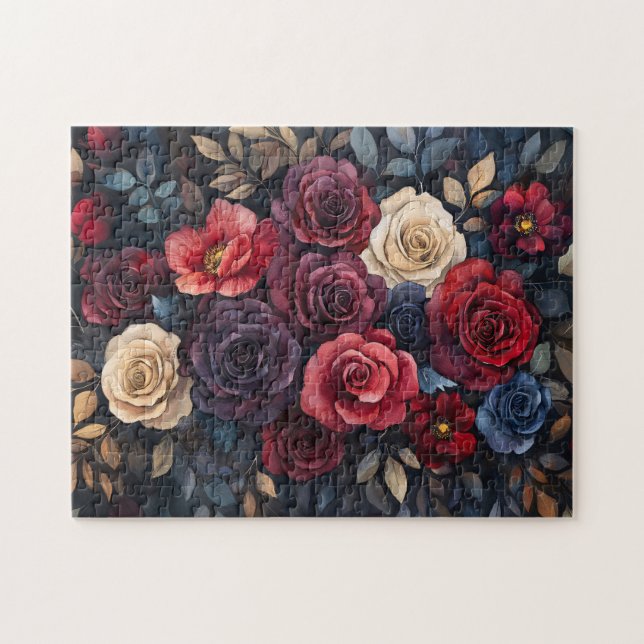 Puzzle Aquarelle Rose Bouquet Feuille coloré (Horizontal)