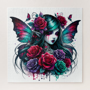 Puzzle Aquarelle Rose et fée gothique