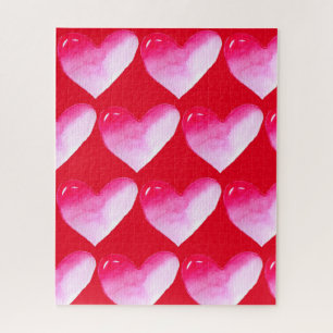 Puzzle Aquarelle rose et rouge coeur pop art valentine