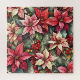 Puzzle Aquarelle rose et rouge Poinsettia