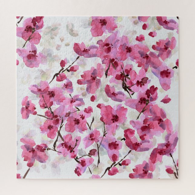 Puzzle Aquarelle rose Fleur Cerisier Sans Couleur. (Vertical)