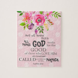 Puzzle Aquarelle rose Floral Romans 8:28 Verse de la Bibl
