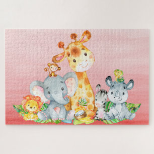 Puzzle Aquarelle rose mignonne Safari Jungle Animaux