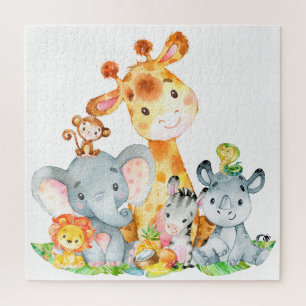 Puzzle Aquarelle rose mignonne Safari Jungle Animaux