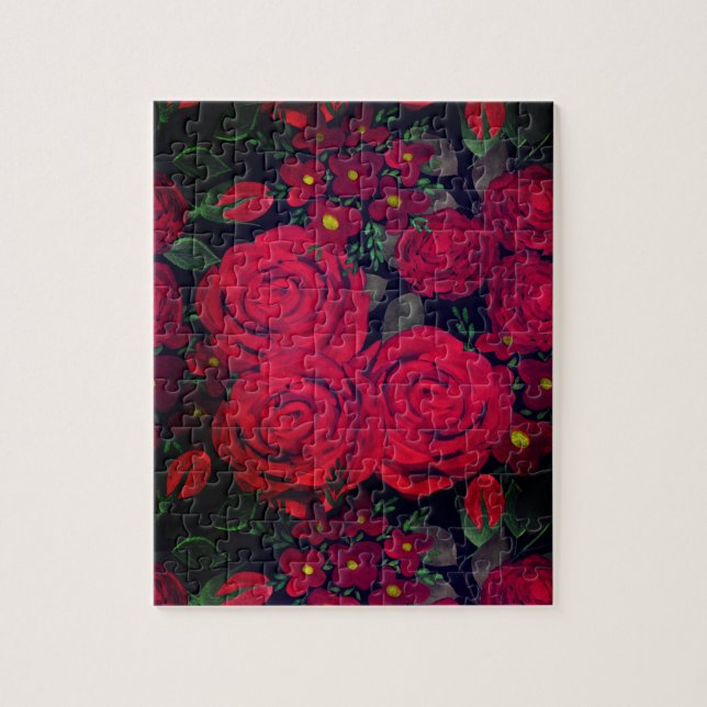 Puzzle Aquarelle, roses rouges, (Vertical)