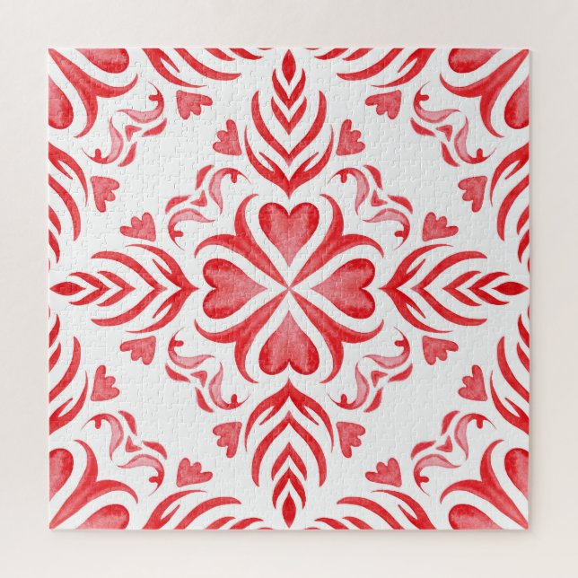 Puzzle Aquarelle rouge arabesque : motif ornemental. (Vertical)