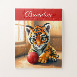 Puzzle Aquarelle Rouge Nom Enfants Tiger Cub