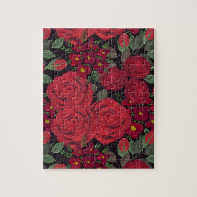 Puzzle Aquarelle rouge roses sur le noir, (Vertical)