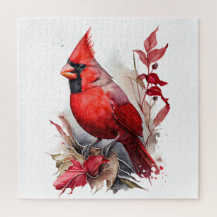 Puzzle Aquarelle rouge vif Oiseau cardinal d'hiver