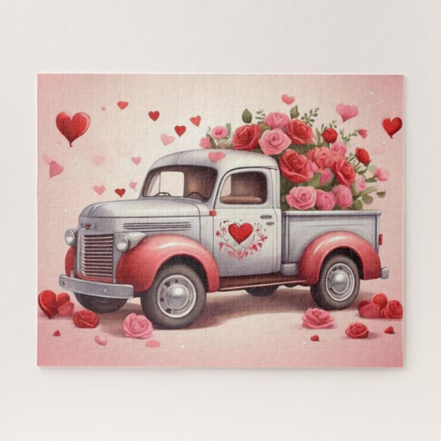 Puzzle Aquarelle Saint-Valentin Camion de coeur (Horizontal)