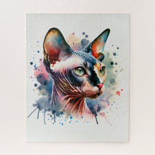 Puzzle Aquarelle Sphynx Chat Portrait Artistique