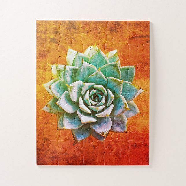 Puzzle Aquarelle succulente sur la rouille orange (Vertical)
