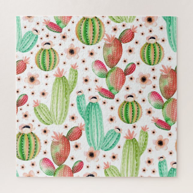 Puzzle Aquarelle succulents, cactus sans couture motif. (Vertical)