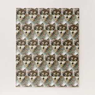 Puzzle Aquarelle Tête de loup Gris noir blanc