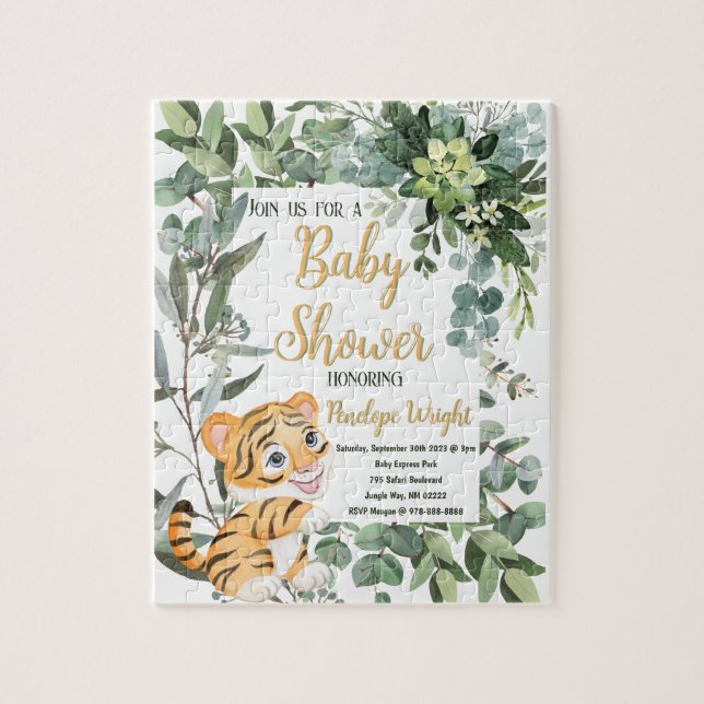 Puzzle Aquarelle Tiger Safari Jungle Baby shower feuille (Vertical)