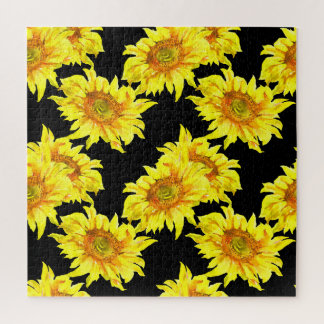Puzzle Aquarelle tournesol noir sans couture Motif