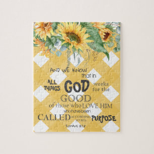Puzzle Aquarelle Tournesol Romains 8:28 Verse de la Bible