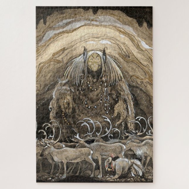 Puzzle Aquarelle "Trolls et Caribou" par John Bauer (Vertical)
