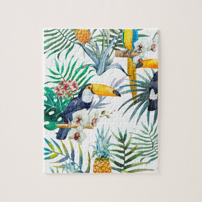 Puzzle Aquarelle tropicale d'oiseau de perroquet d'ananas (Vertical)