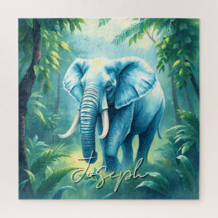 Puzzle Aquarelle Vert Feuilles Jungle Nom de l'éléphant