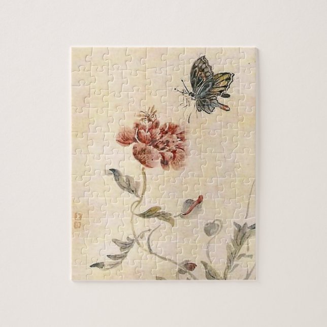 Puzzle Aquarelle vintage d'abeille, de papillon et de (Vertical)