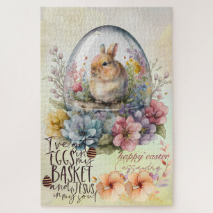 Puzzle Aquarelle vintage Lapin rustique Oeuf de Pâques Fl