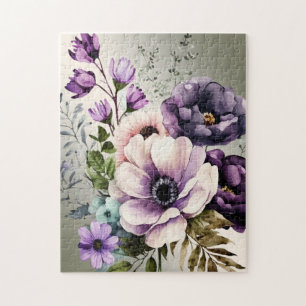 Puzzle Aquarelle violet rose Fleurs Golden Elegant