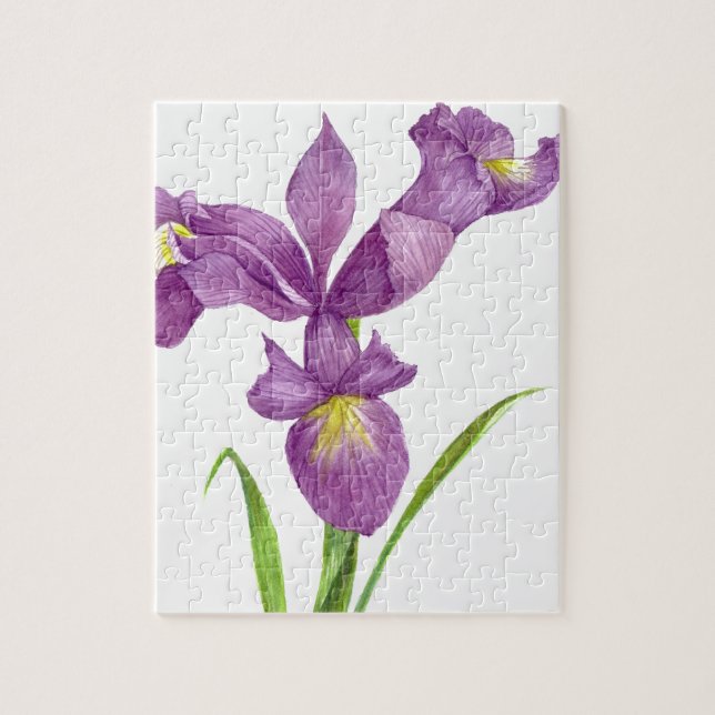 Puzzle Aquarelle violette Iris Botanique Floral Art (Vertical)