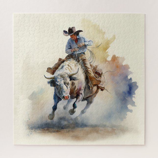 Puzzle Aquarelle western poussiéreuse “Cavalier de taurea (Vertical)