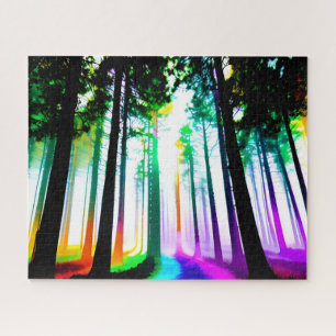 Puzzle Aquarelles arc-en-ciel avec Forêt de silhouette no