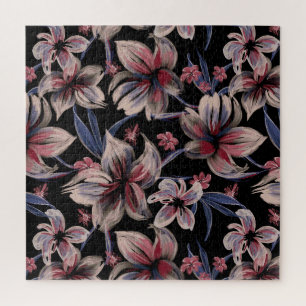 Puzzle Aquarelles Crimson Floral sur noir
