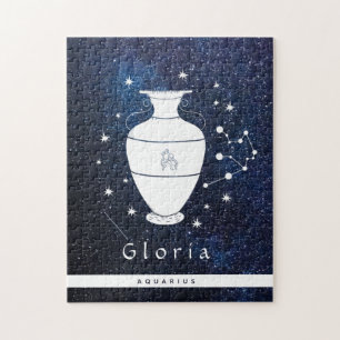 Puzzle Aquarius Blue Cosmic Star Galaxy Zodiac Nom du sig