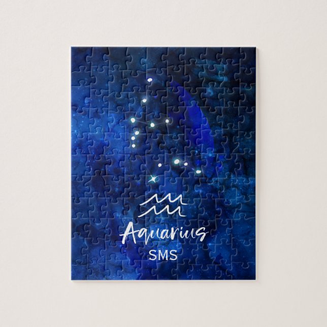 Puzzle Aquarius Zodiac Constellation Blue Galaxy Monogram (Vertical)