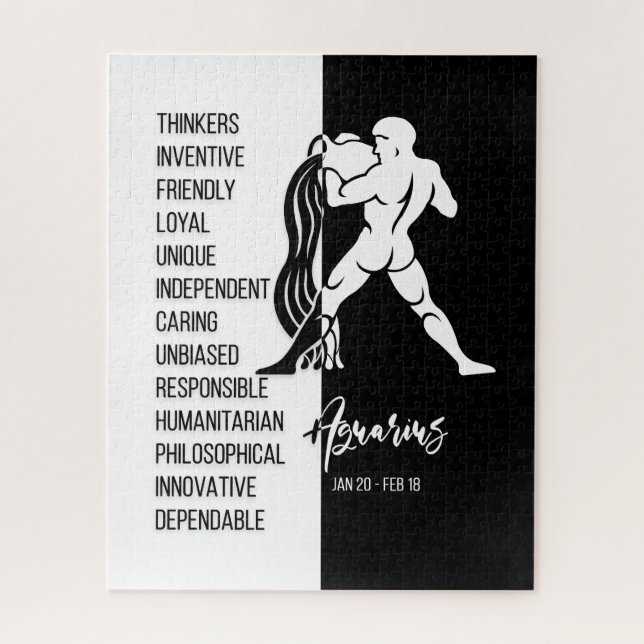 Puzzle Aquarius Zodiac Sign, Black & White (Vertical)