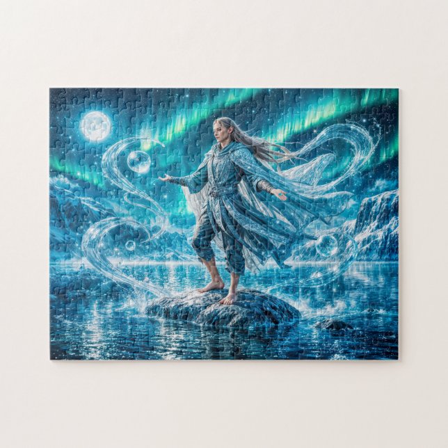 Puzzle Aquarius Zodiaque avec Mage de l'Eau au Clair de L (Horizontal)