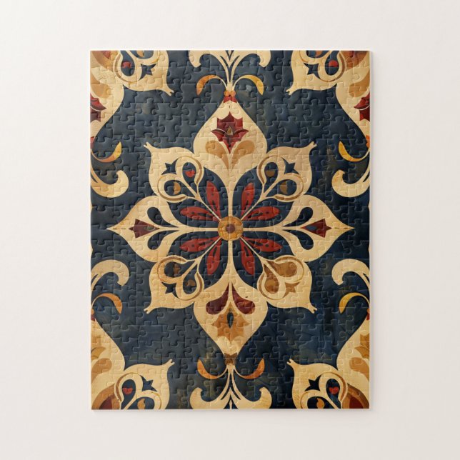 Puzzle Arabesque Ornamental Motif or et tons foncés (Vertical)